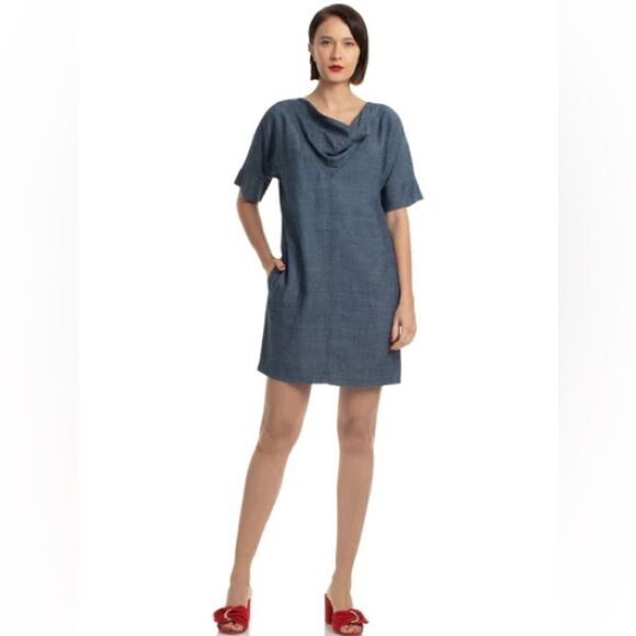 Trina Turk Blue Chambray Mini Relaxed Sheath Chord Dress Sz XS - Picture 1 of 11